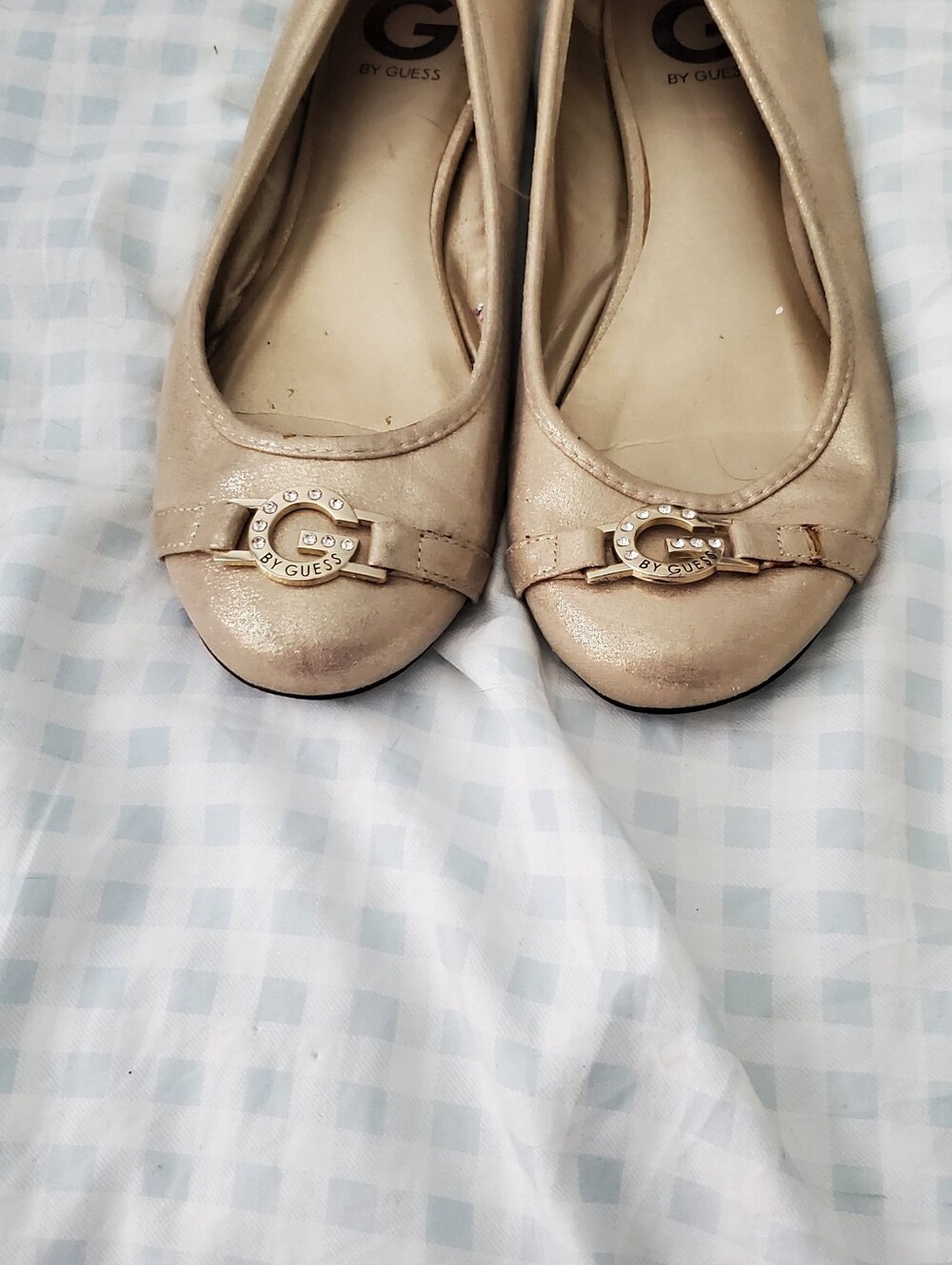 GUESS Gold Tone Embellished Ballet Flats